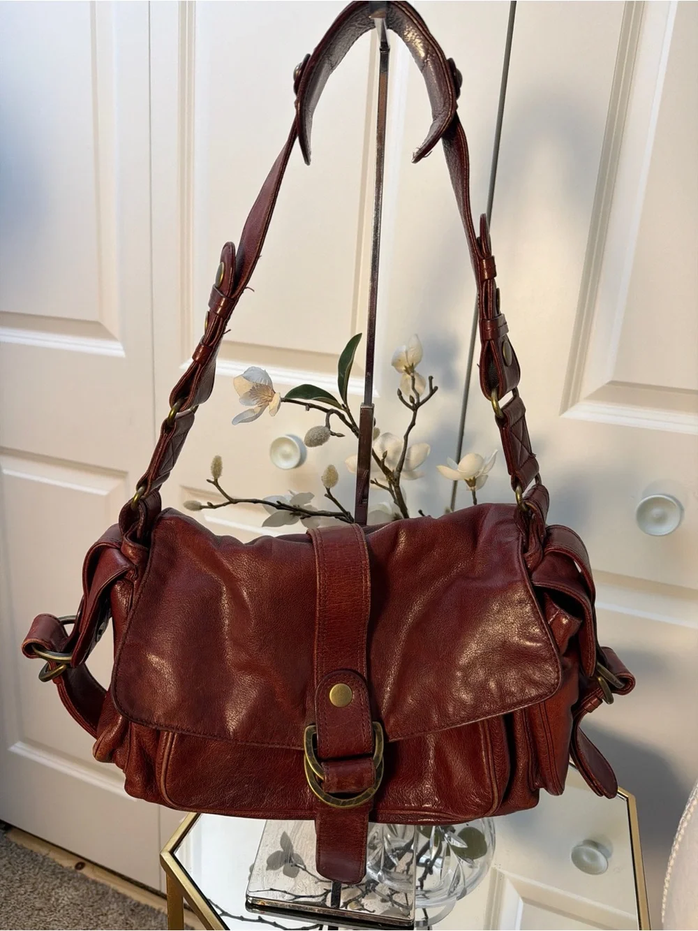 Kooba burgundy leather messenger hobo soft structured slouchy bag